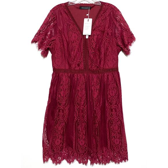 Merokeety Lace Overlay V Neck Dress XL Boho Fairy Cocktail Romantic Feminine NWT - Picture 1 of 11